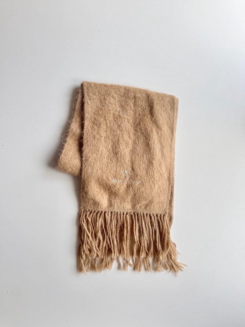 ALPACA CAMARGO Camel Tan Alpaca Knit Long Rectangle Fringe Scarf